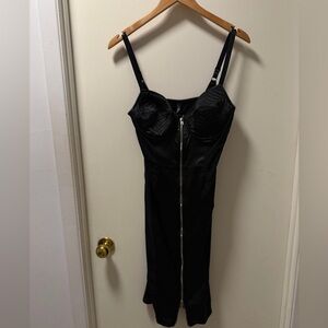 Killstar Black Zip-Front Bodycon Dress with Structured Cups